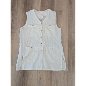 Vintage Carry Back 100% Linen Vest Womens 6 Ivory Safari Utility 1989-1991
